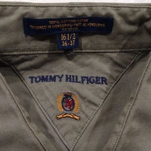 Tommy Hilfiger men's 16 1/2 olive green long sleeve button down shirt